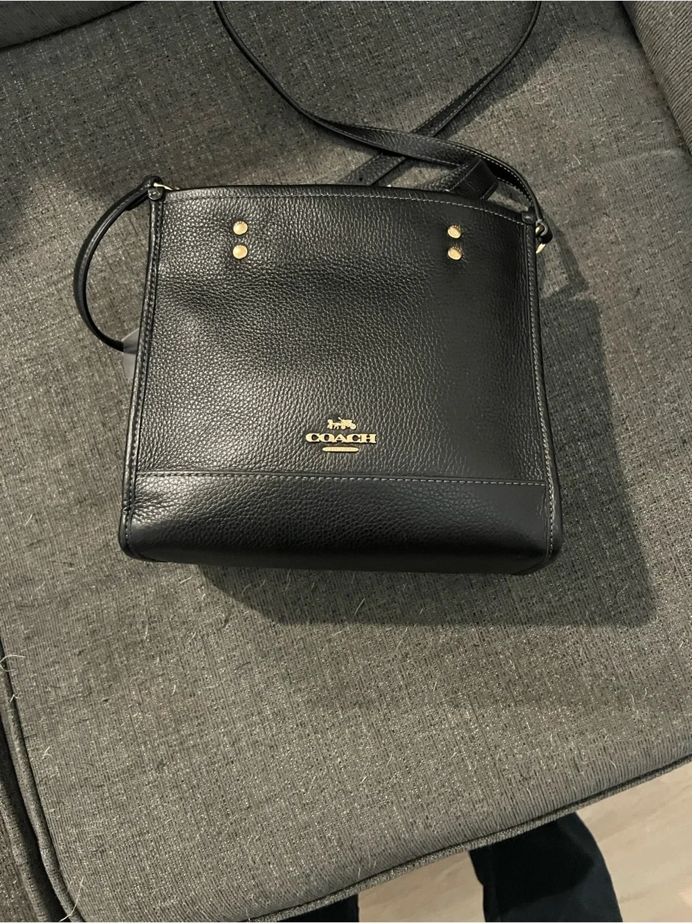 Coach Black Pebbled Leather Shoulder Crossbody with Gold Accents